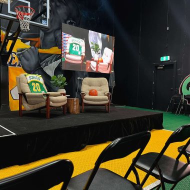 Stage & Screen Setup for A Night with GARY PAYTON discussion event, October 24th at Location 23, Mulgrave, Melbourne, Australia