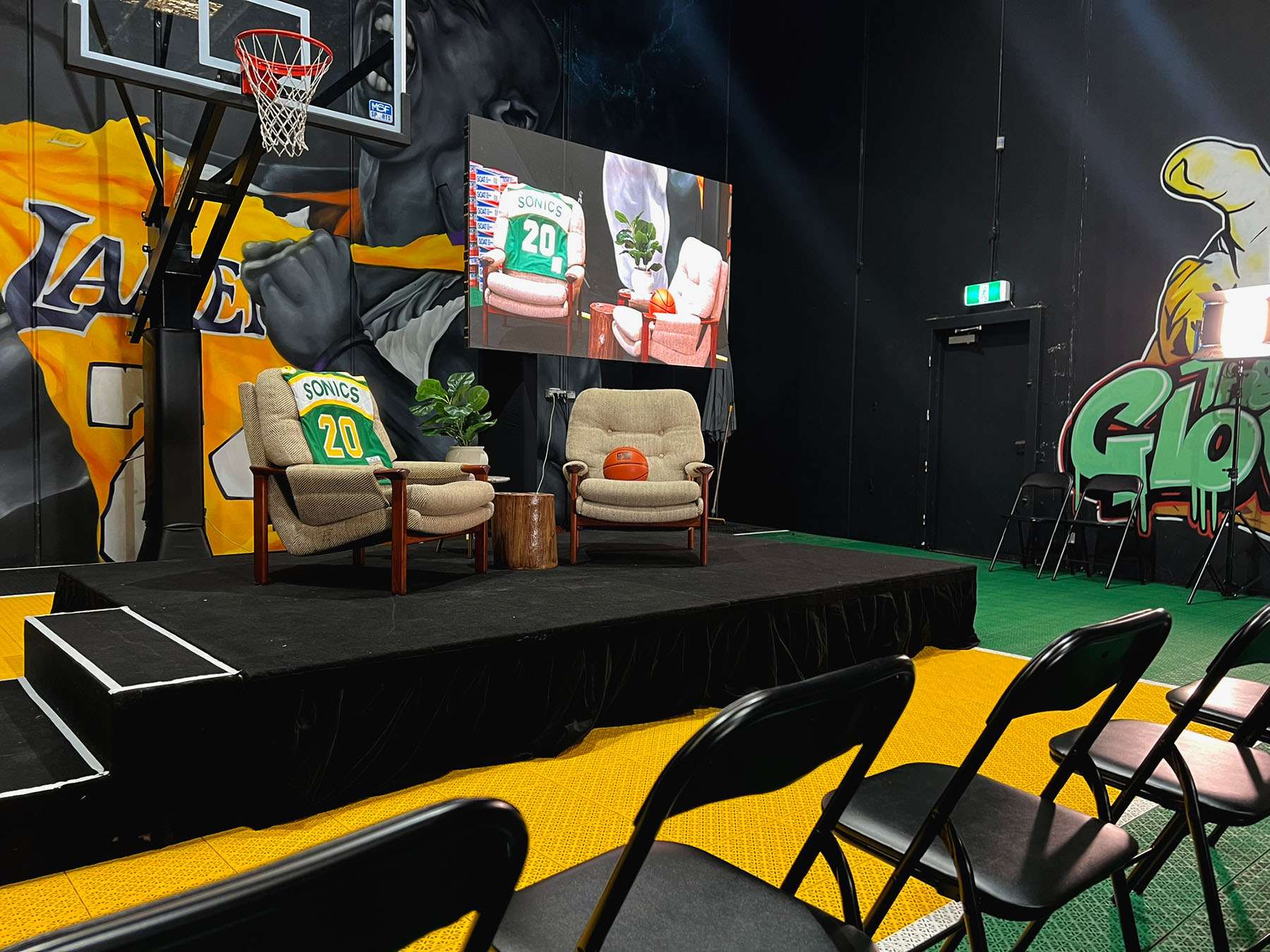 Stage & Screen Setup for A Night with GARY PAYTON discussion event, October 24th at Location 23, Mulgrave, Melbourne, Australia